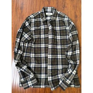 Buck Mason Olive Green Black Ivory Pinwale Cord Camp Shirt Men's Medium L/S